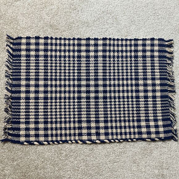 4 Primtive Artisan Inc. Blue Ivory Placemats Indigo Check Fringed Edge Farmhouse - Picture 3 of 12